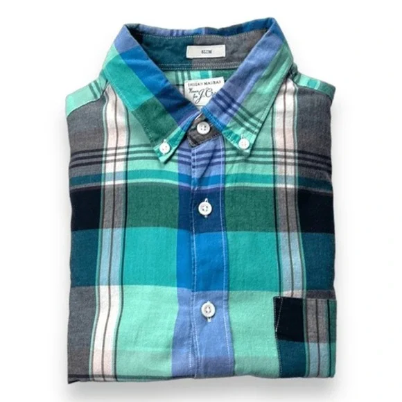 J. Crew Shirt Mens Small S Blue Plaid Slim Indian Madras Long Sleeve Button Down - Picture 6 of 12